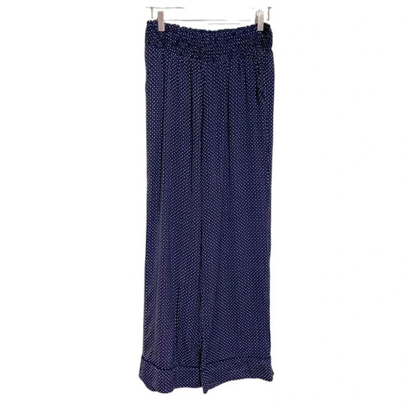 Aerie M elastic waist blue dotted pull on palazzo pants - Picture 2 of 8